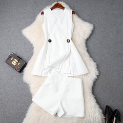 V-neck Suit Double Buckle Vest Shorts Blazers Two-piece Set