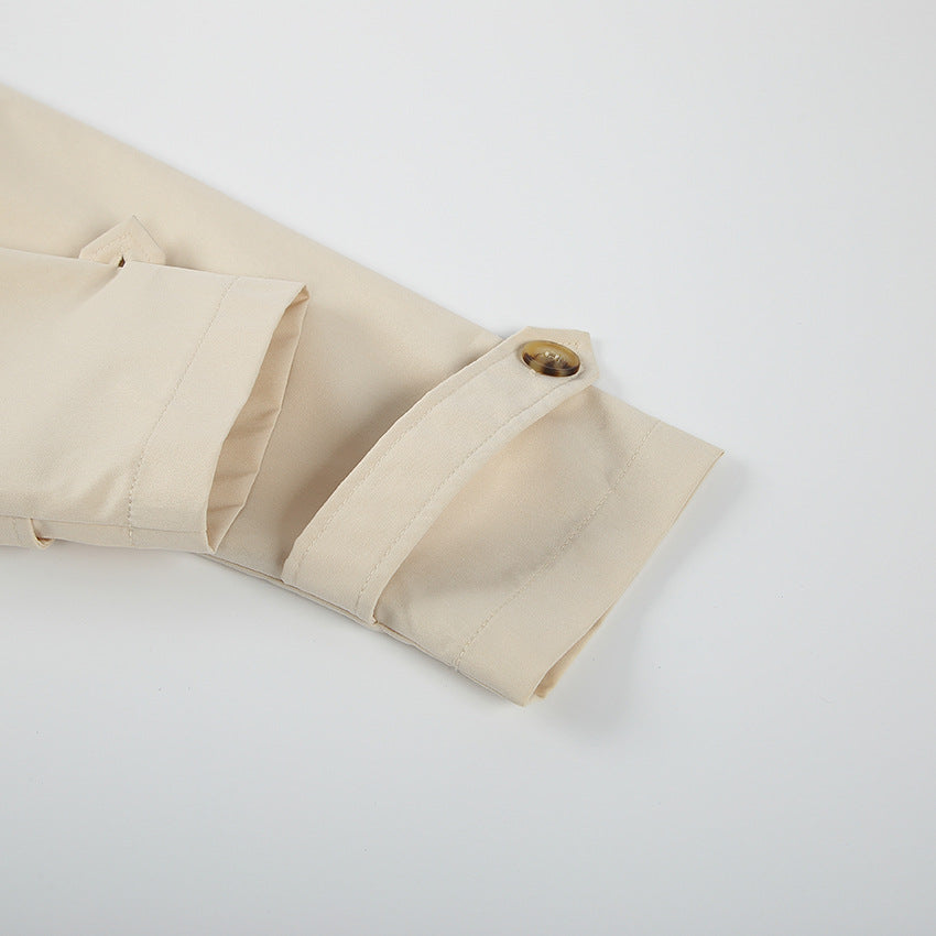 Splicing Lapel Lace-up Belt Windbreaker Coat