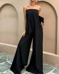 Tube Top Wide Leg Party Pocket Backless Zipper Jumpsuit Red