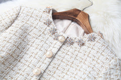 Vintage Long Sleeve Tweed Round Neck Diamond Slim Midi Bodycon Dresses