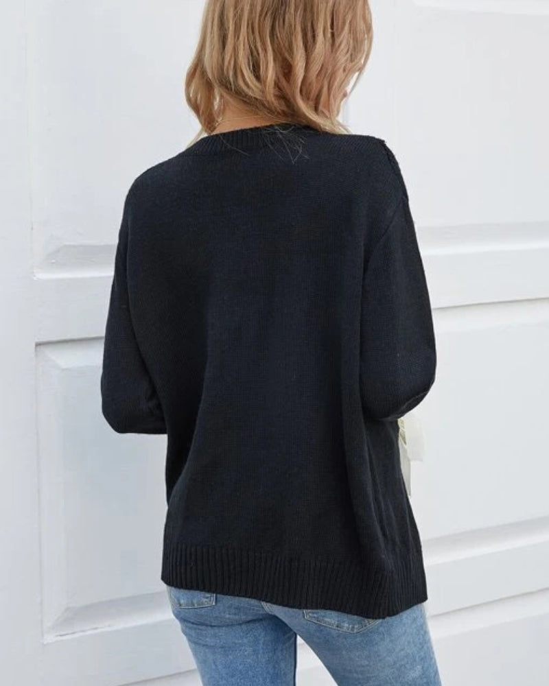 Split Bow-knot Lace-up Knit Sweater