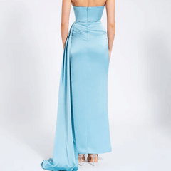 Betsy Sweetheart Neck High Slit Crystal Embellished Midi Dress