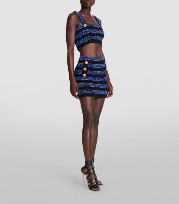 Kiara 8-Button Metallic Striped Tweed Mini Skirt Set