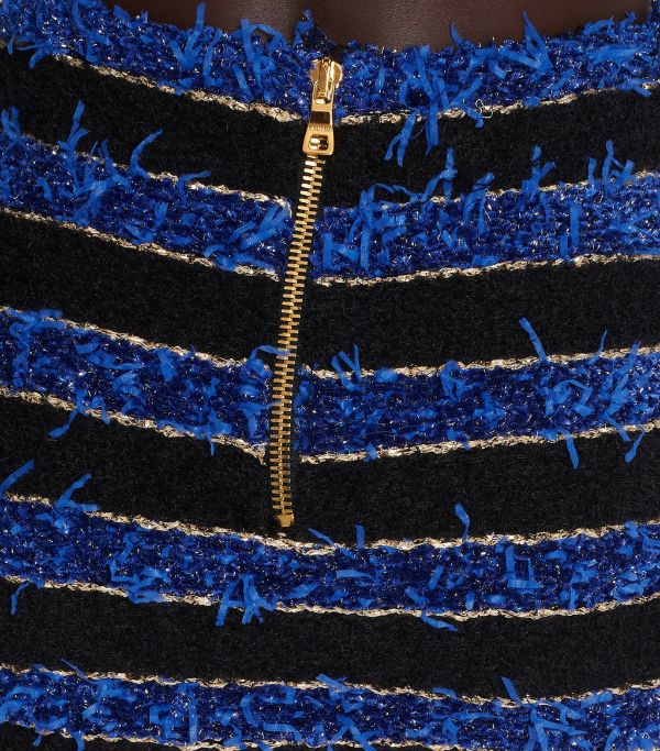 Kiara 8-Button Metallic Striped Tweed Mini Skirt Set