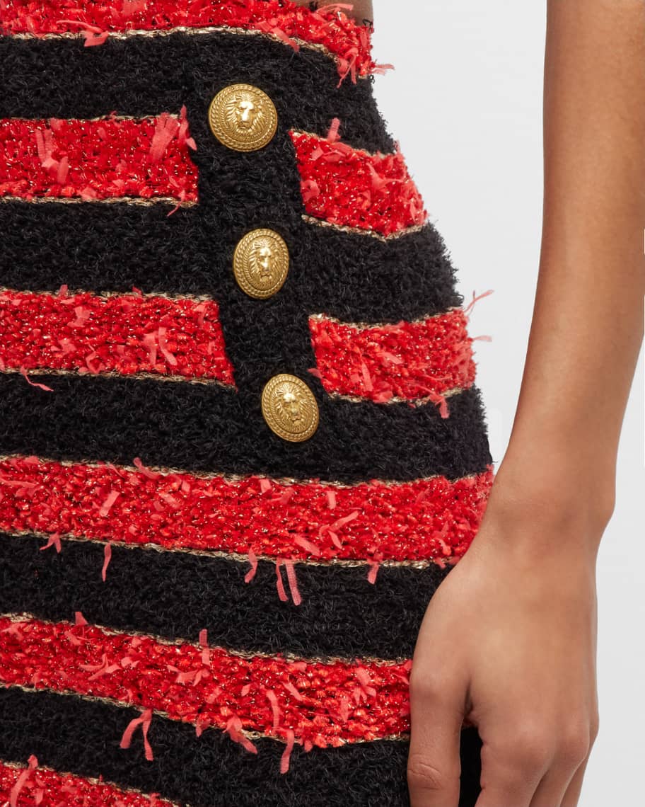 Kiara 8-Button Metallic Striped Tweed Mini Skirt Set