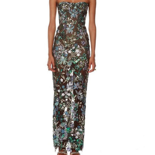 Dakota Strapless Floral-Embroidered Maxi Dress