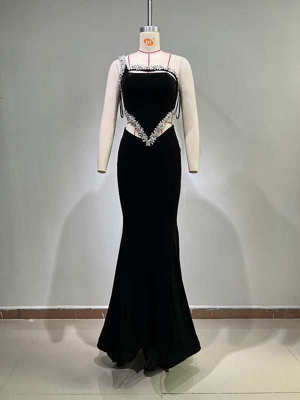 Dale One-Shoulder Crystal-Embellished Velvet Maxi Dress