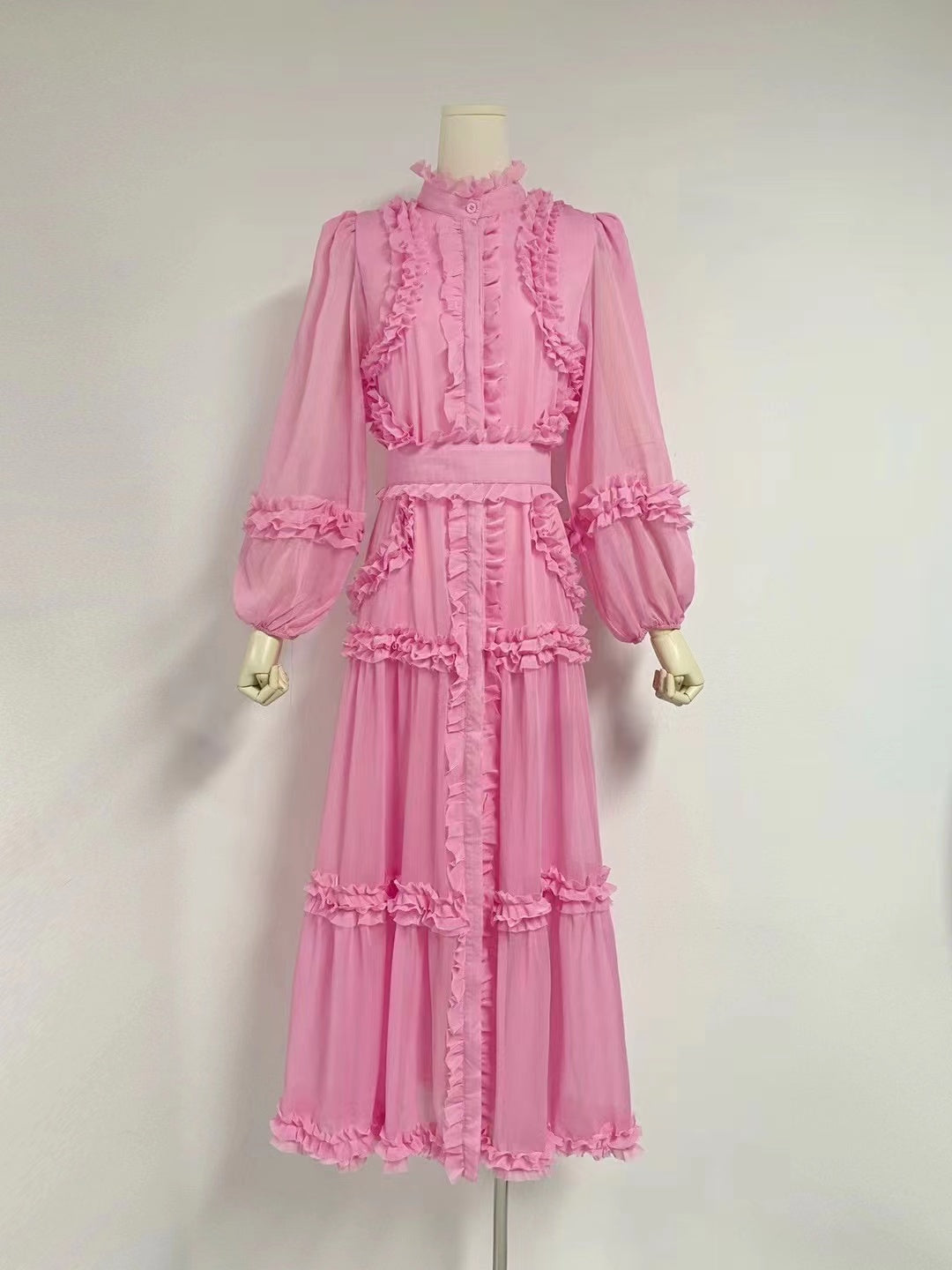 Dianna Lantern Sleeve Spliced Ruffle Maxi Dress