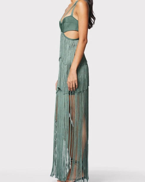 Edna Strappy Cut Out Fringed Midi Dress