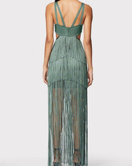 Edna Strappy Cut Out Fringed Midi Dress