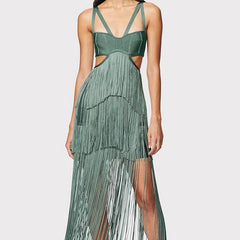 Edna Strappy Cut Out Fringed Midi Dress