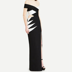 Elanor Off The Shoulder Side Slit Two Toned Maxi Dress