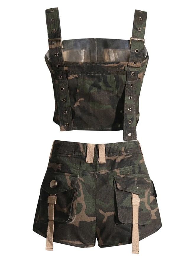 Emely Street Camo Print Ripped Short Set