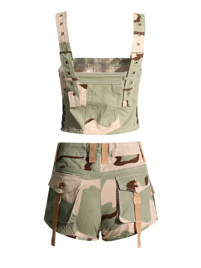 Emely Street Camo Print Ripped Short Set