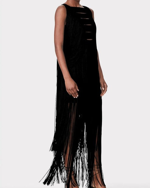 Fannie Sleeveless Sexy Fringed Hem Midi Dress