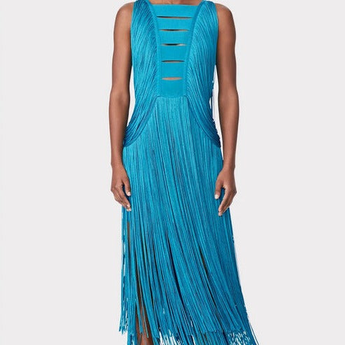 Fannie Sleeveless Sexy Fringed Hem Midi Dress