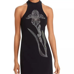 Faye Sleeveless Mock Neck Crystal Floral Embellished Mini Dress