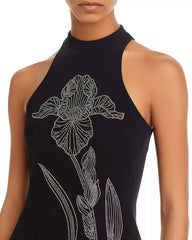 Faye Sleeveless Mock Neck Crystal Floral Embellished Mini Dress