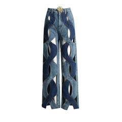 Flora Criss Cross Straight Flare Denim Pants