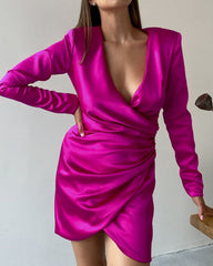 V-neck Satin Bodycon Mini Dresses