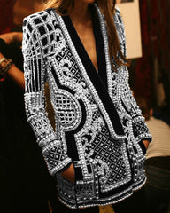 V-neck Beaded Beads Cardigans Blazer Outerwear