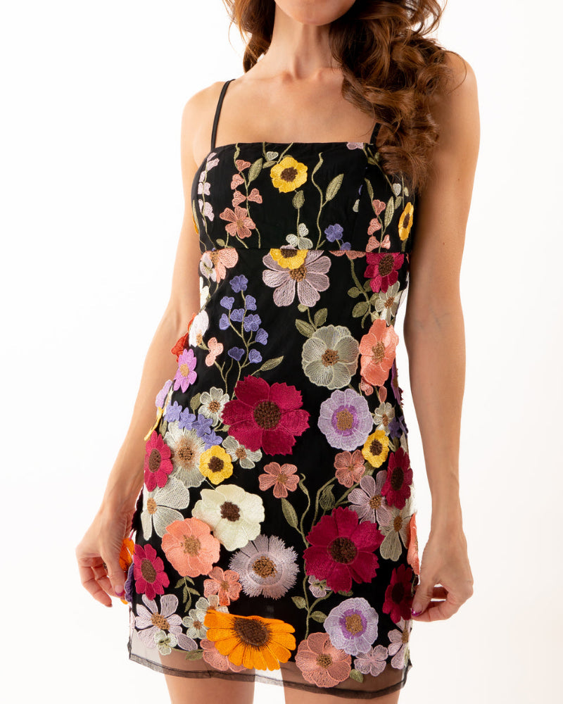 Strapless Floral Embroidered Bodycon Mini Dresses