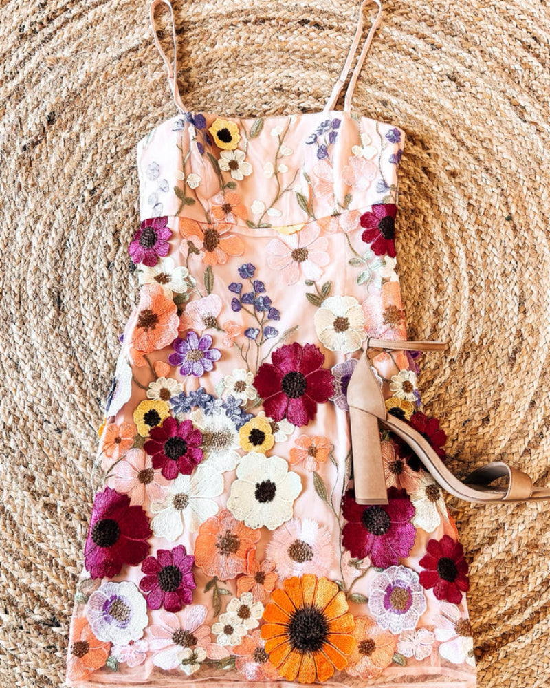 Strapless Floral Embroidered Bodycon Mini Dresses