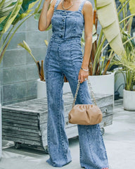 Strap Tube Top Wide-leg Denim Jumpsuit Bell-bottomed Pants