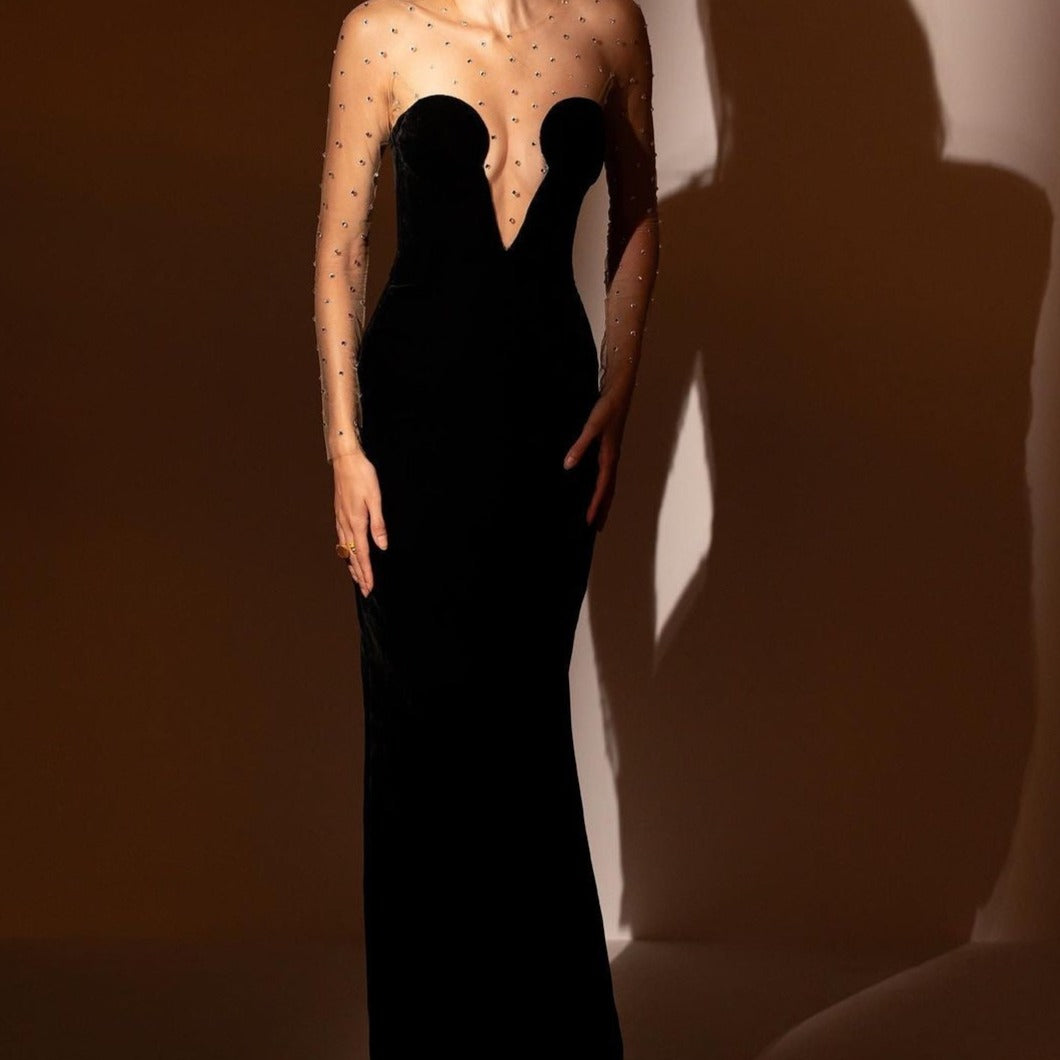 Fredda Strapless Deep V Neck Maxi Dress