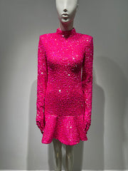 Georgina Long Sleeve High Neck Sequined Mini Dress