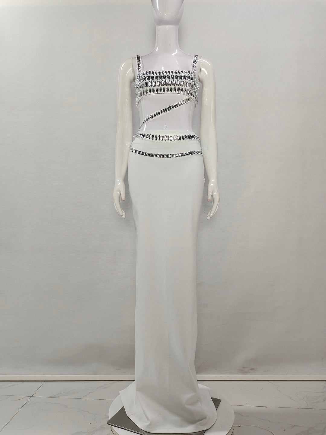 Goldie Spaghetti Strap Crystal Embellished Top & Long Skirt Set
