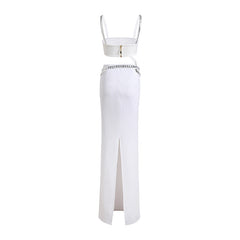 Goldie Spaghetti Strap Crystal Embellished Top & Long Skirt Set