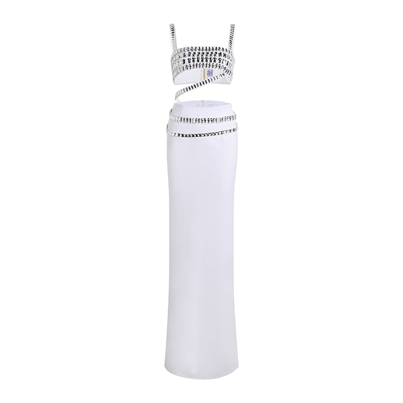 Goldie Spaghetti Strap Crystal Embellished Top & Long Skirt Set