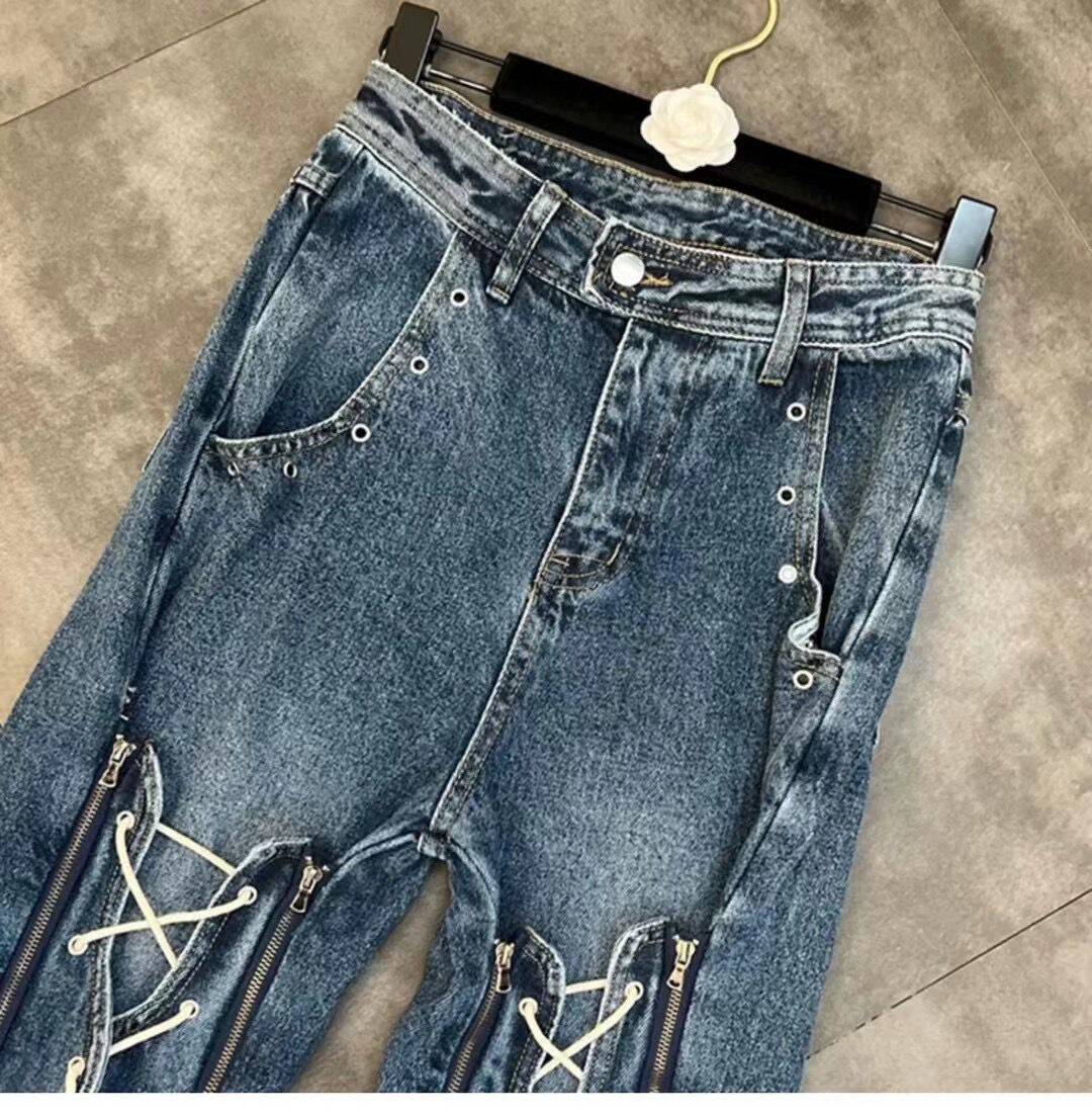 Greta High Waist Drawstring Front Denim Jeans