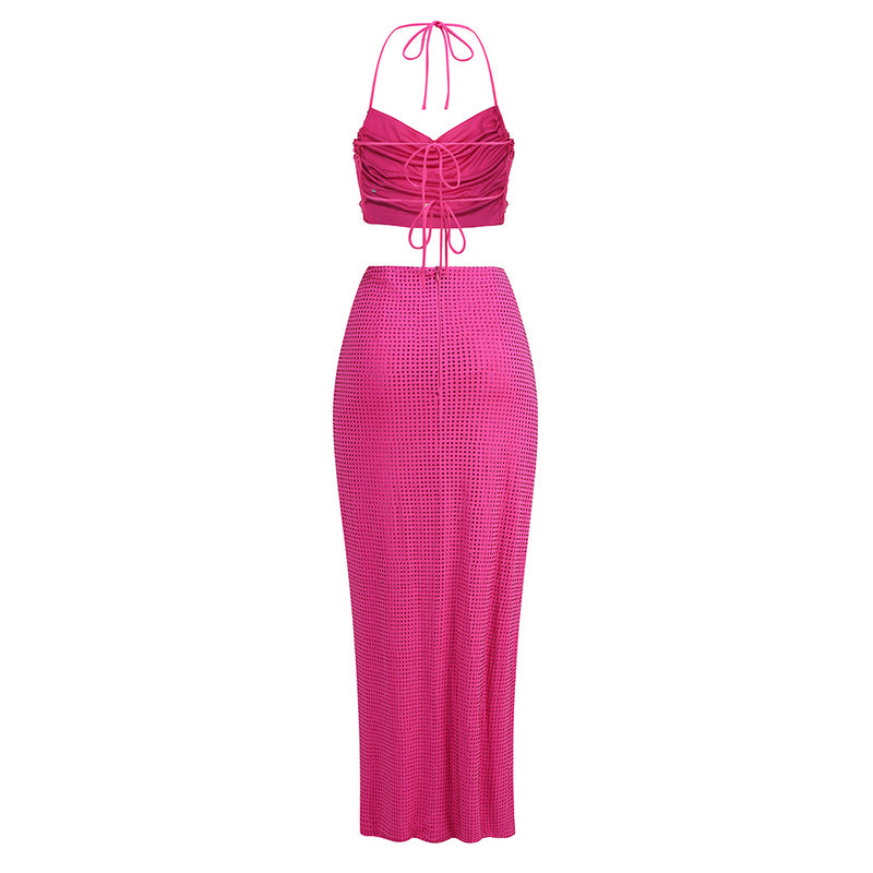 Honey Halter Neck Crop Top & Side Slit Skirt Set