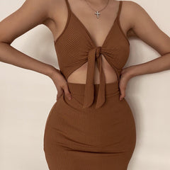 Hollow out slit knotted cami maxi dress