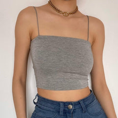 Double layered solid spaghetti strap crop cami top