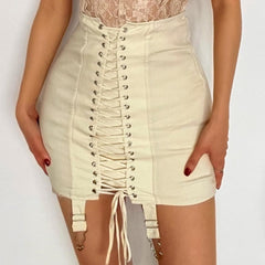 Lace up front high waist vintage skirt