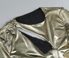 Metallic long sleeve mini skirt set