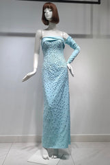 Mira pearls strapless maxi dress with one shoulder glove