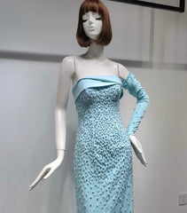 Mira pearls strapless maxi dress with one shoulder glove