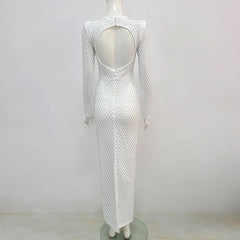 Arabella Diamond Backless Long Sleeve Tight Long Dress