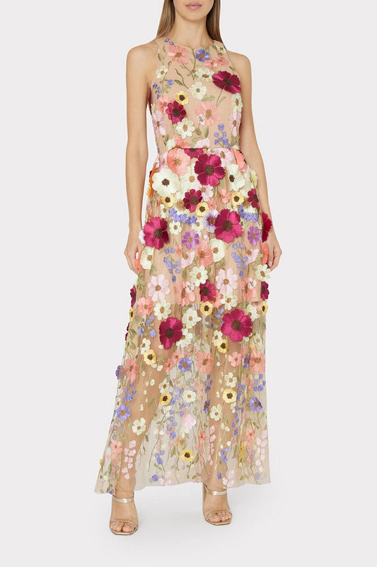 Janis Sleeveless Embroidered Floral Maxi Dress