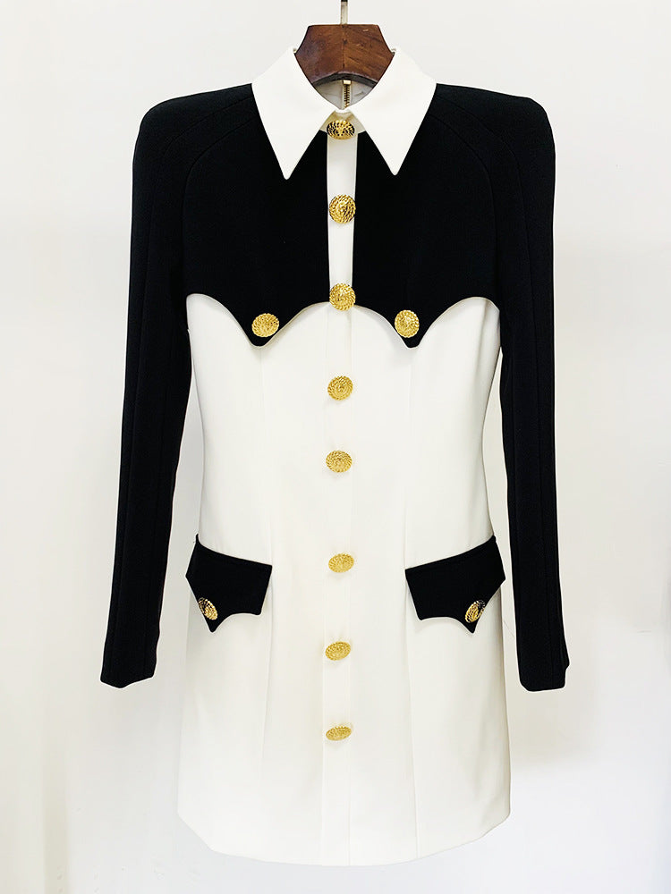Jaycee Long Sleeve Gold Buttons Detail Two Toned Mini Dress