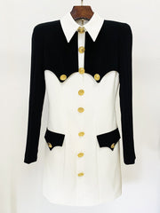 Jaycee Long Sleeve Gold Buttons Detail Two Toned Mini Dress