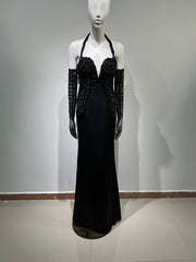 Jessica Braided Halter Maxi Dress with Gloves