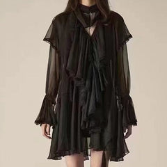 Kate Long Sleeve Chiffon Layered Lace Mini Dress