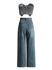 Kendall Strapless Top & Flared Denim Pants Sets