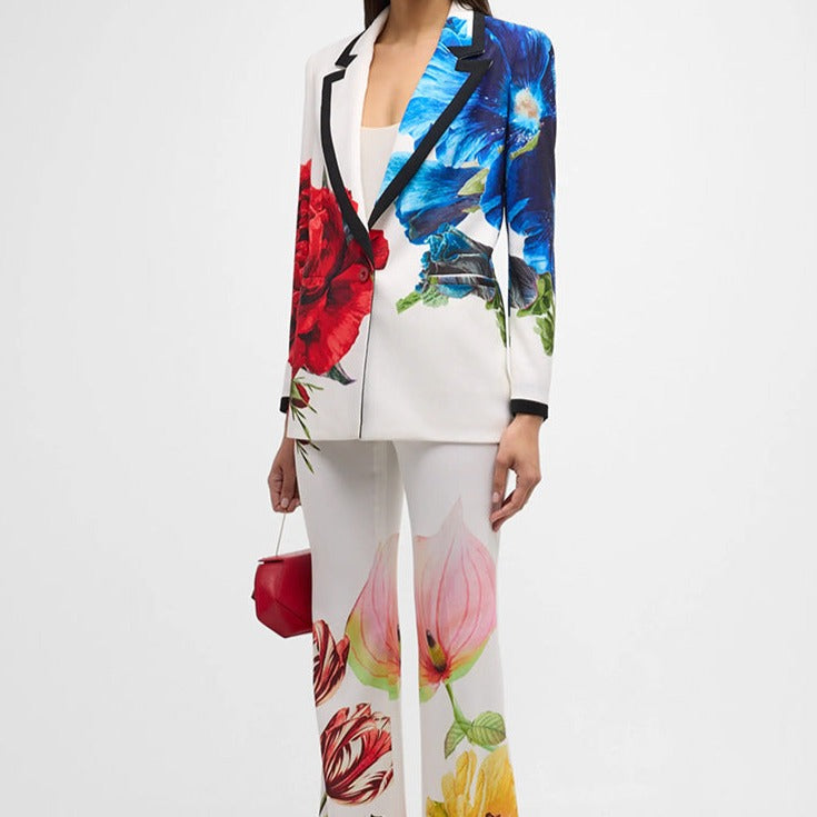 Laura Long Sleeve Floral Jacket & Flared Floral Pants Set