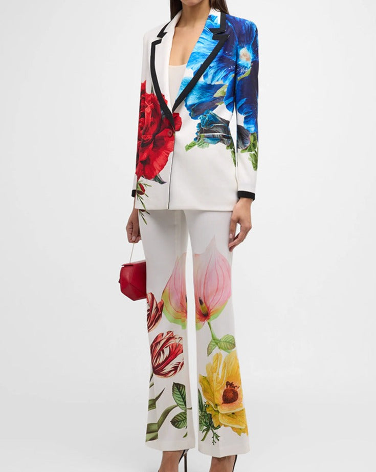 Laura Long Sleeve Floral Jacket & Flared Floral Pants Set